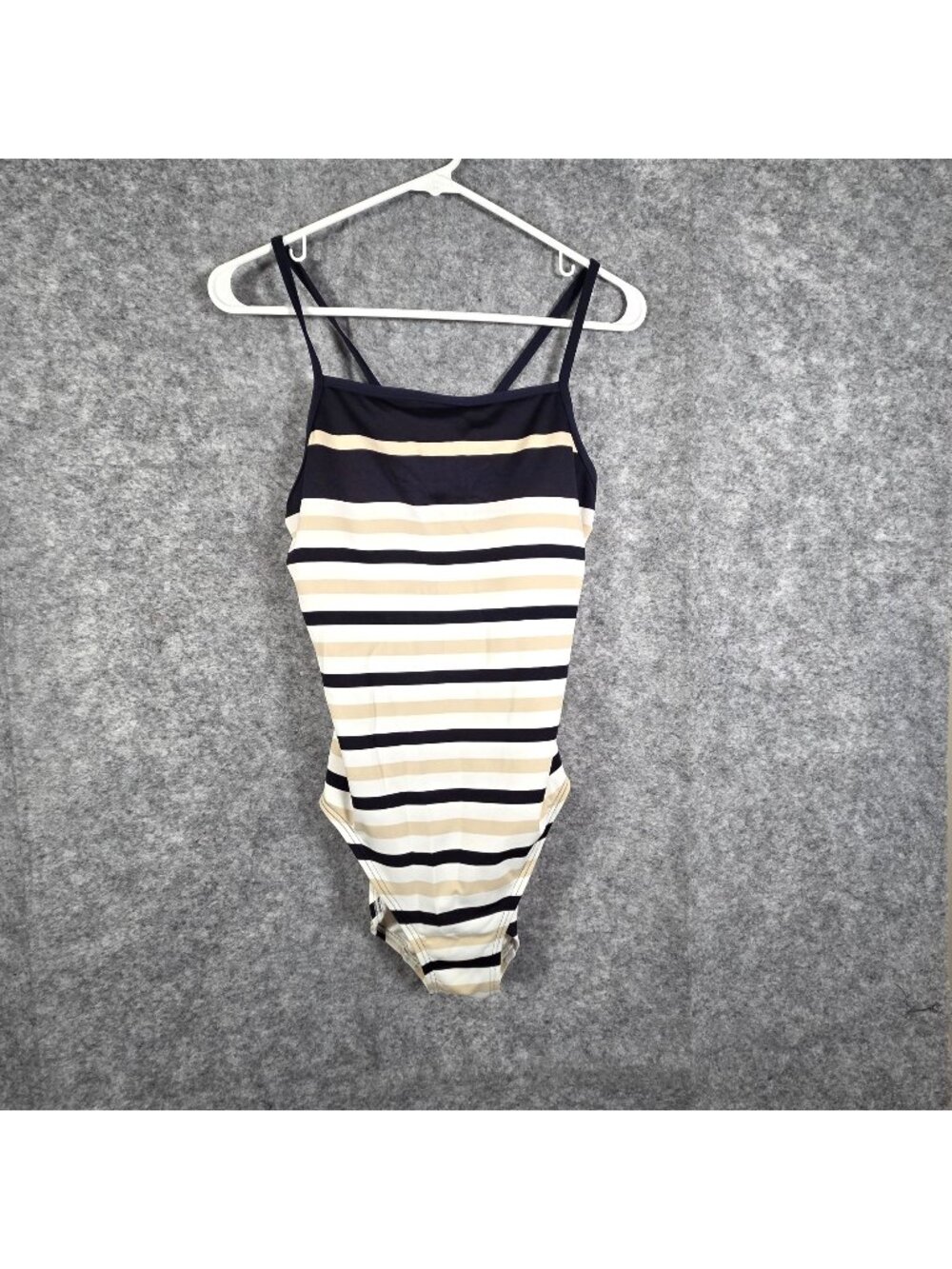Michael Kors Nauset Stripe High Neck Cross Back One Piece Swimsuit Navy Size 14
